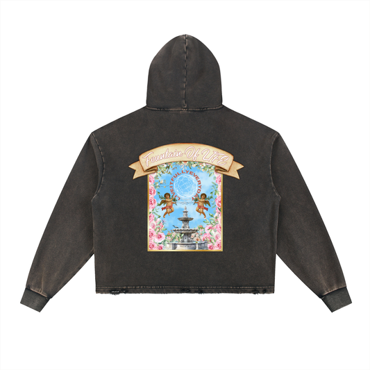 ‘Fountain Of LIFE’ Psalm 36:9 Vintage Washed Frayed-Hem Hoodie