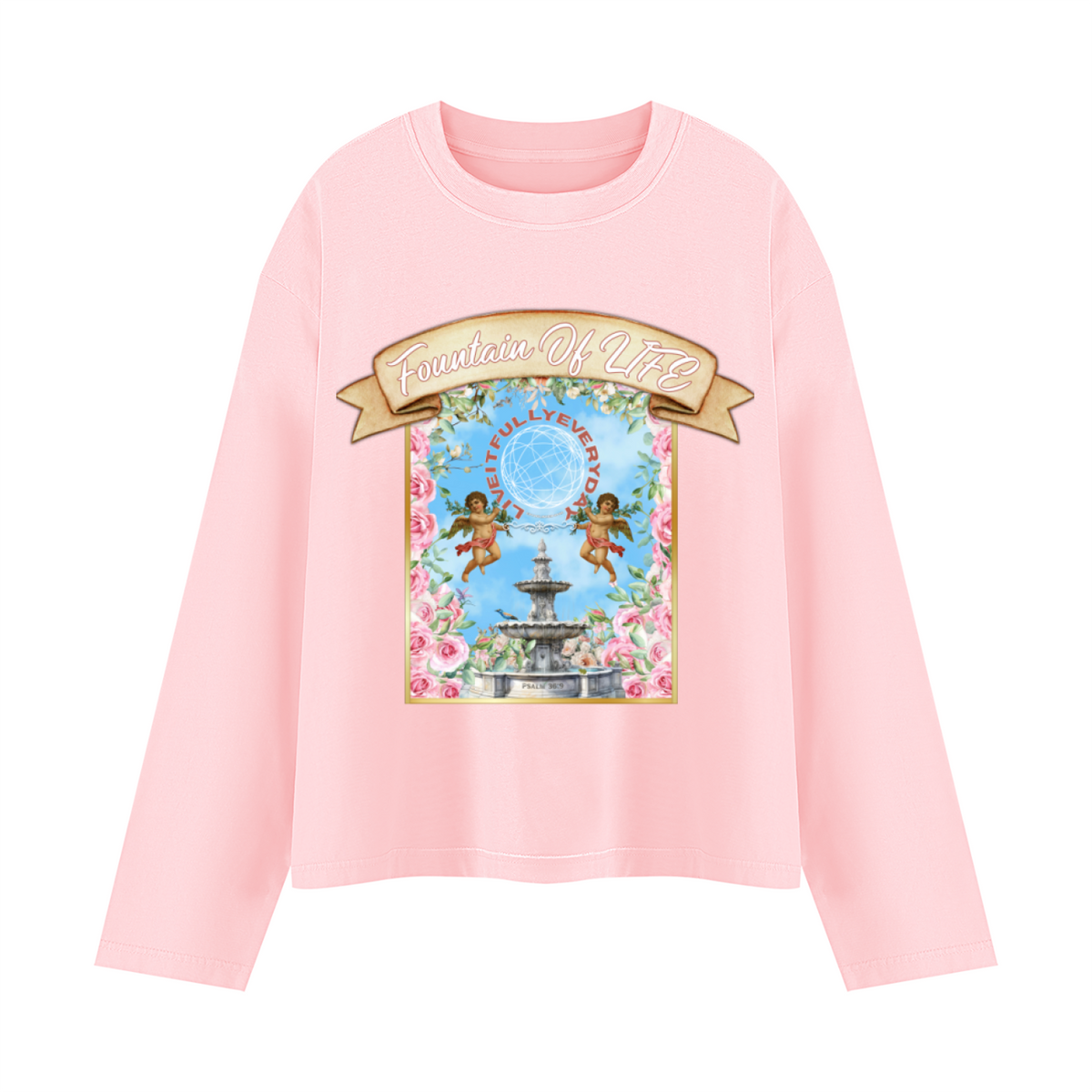 'Fountain Of LIFE' Unisex Sunfade Boxy Long Sleeve T-Shirt