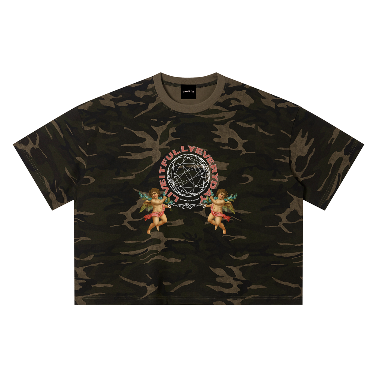 'Fountain Of LIFE' Unisex Camo Boxy T-Shirt