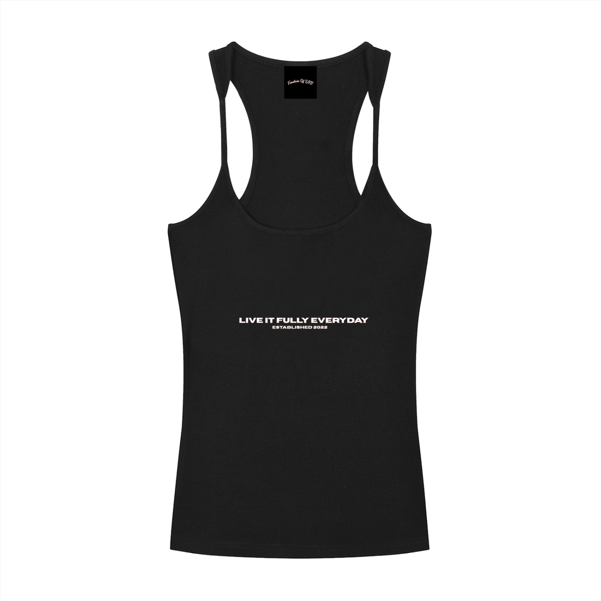 'LIFE' Slim Fit Ribbed Racerback Tank Top