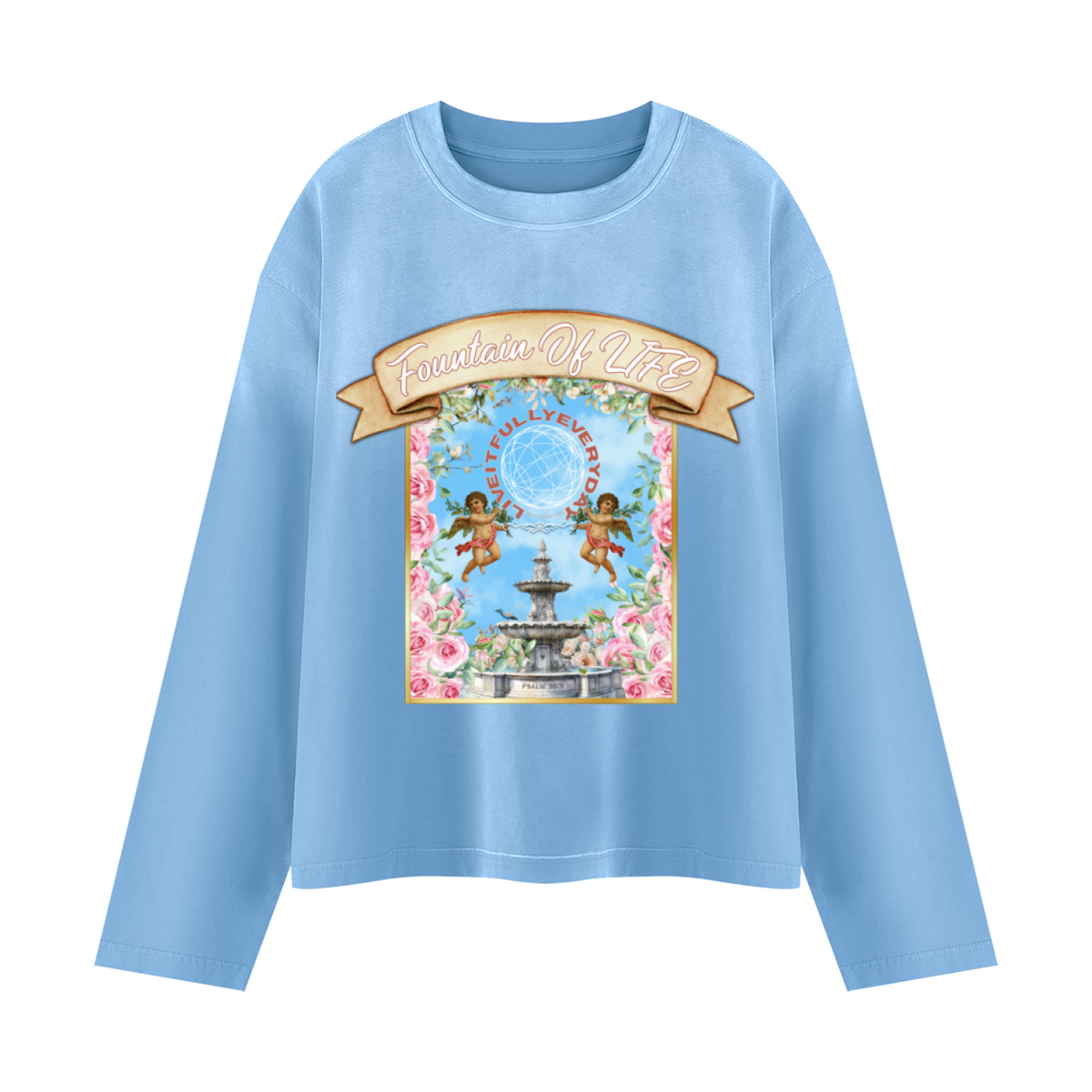 'Fountain Of LIFE' Unisex Sunfade Boxy Long Sleeve T-Shirt