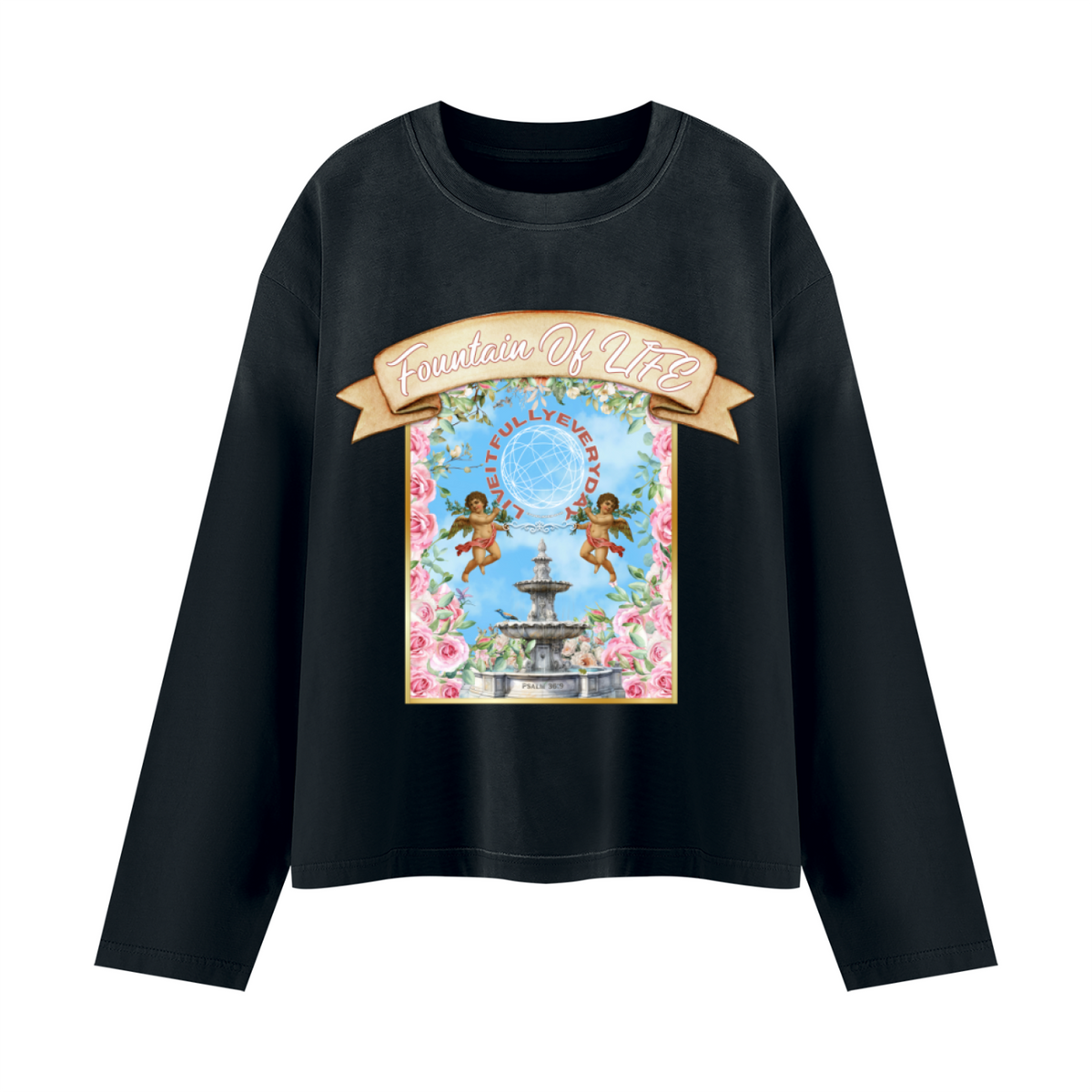 'Fountain Of LIFE' Unisex Sunfade Boxy Long Sleeve T-Shirt