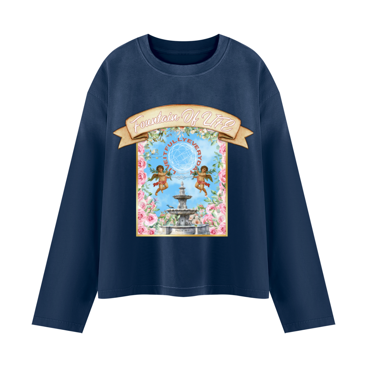 'Fountain Of LIFE' Unisex Sunfade Boxy Long Sleeve T-Shirt