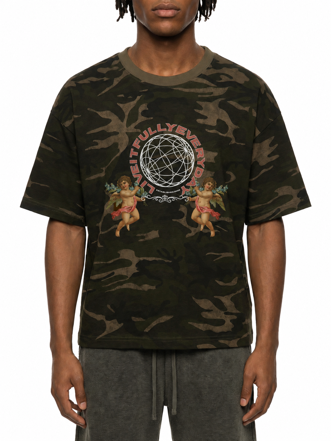 'Fountain Of LIFE' Unisex Camo Boxy T-Shirt