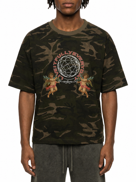 'Fountain Of LIFE' Unisex Camo Boxy T-Shirt