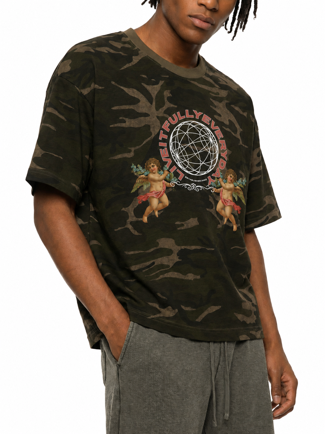 'Fountain Of LIFE' Unisex Camo Boxy T-Shirt
