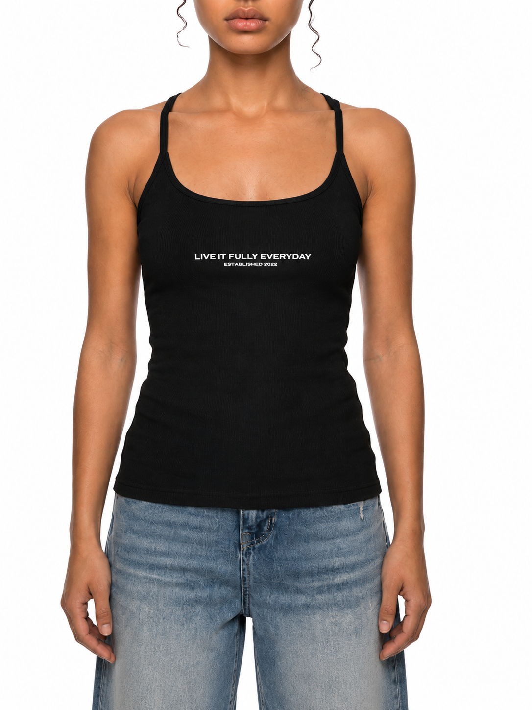 'LIFE' Slim Fit Ribbed Racerback Tank Top
