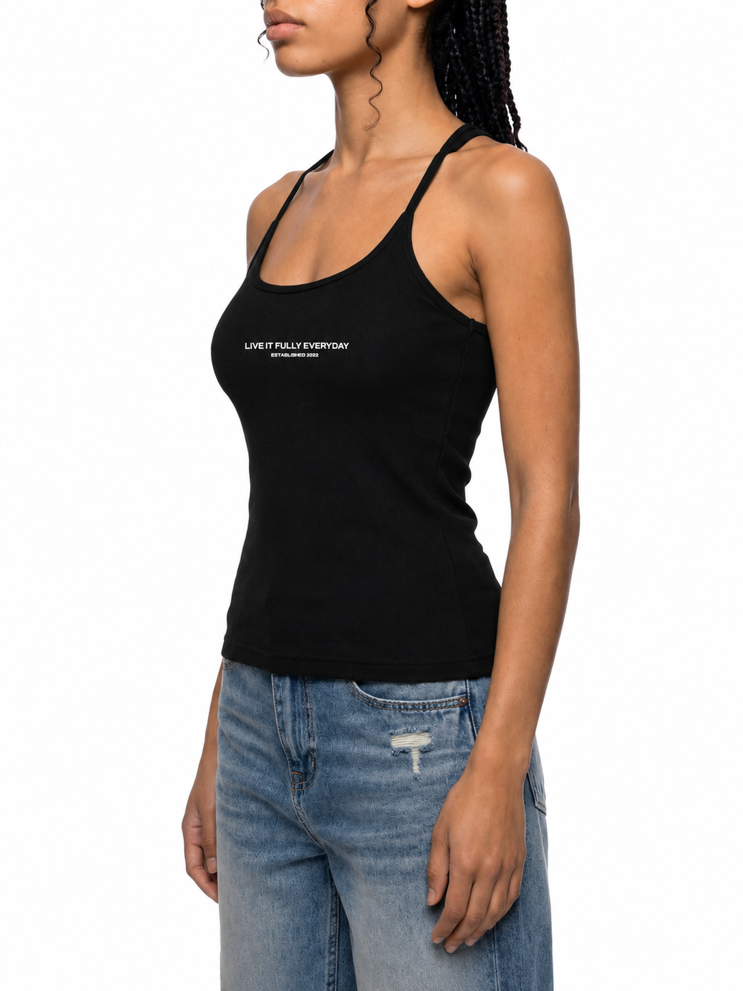 'LIFE' Slim Fit Ribbed Racerback Tank Top