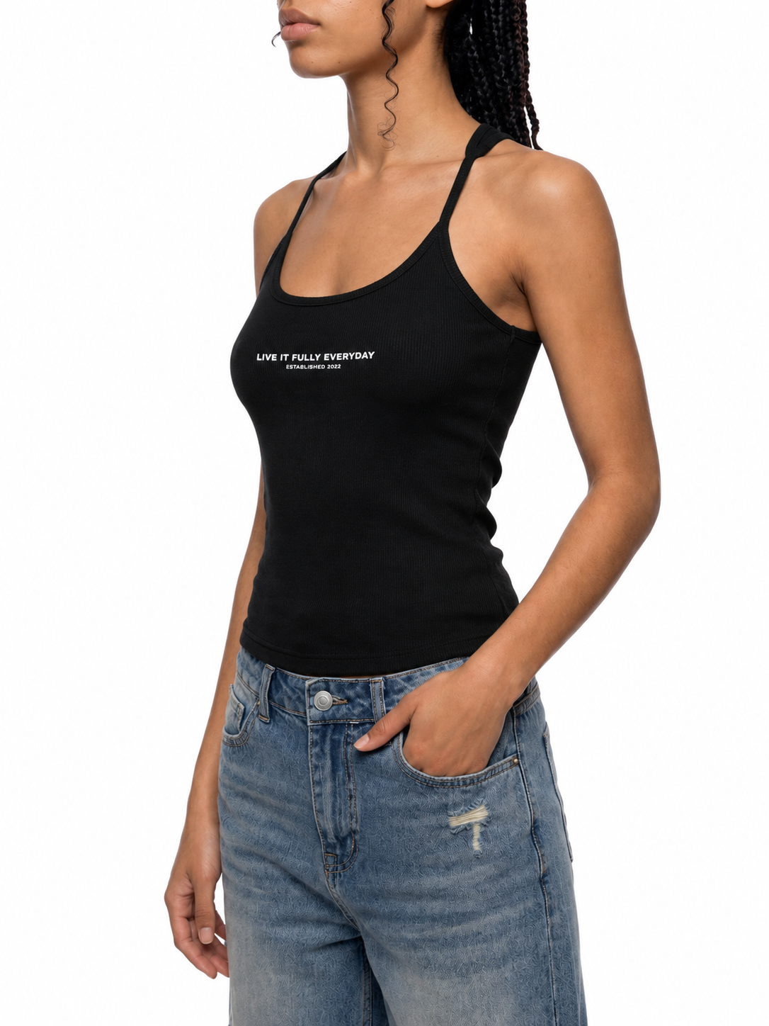 'LIFE' Slim Fit Ribbed Racerback Tank Top