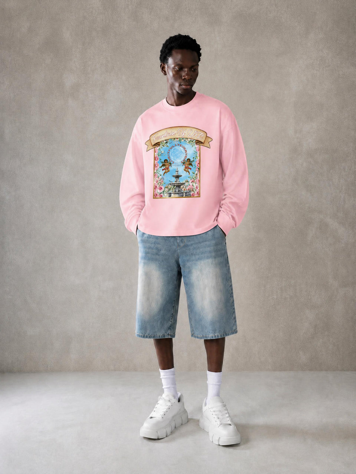 'Fountain Of LIFE' Unisex Sunfade Boxy Long Sleeve T-Shirt