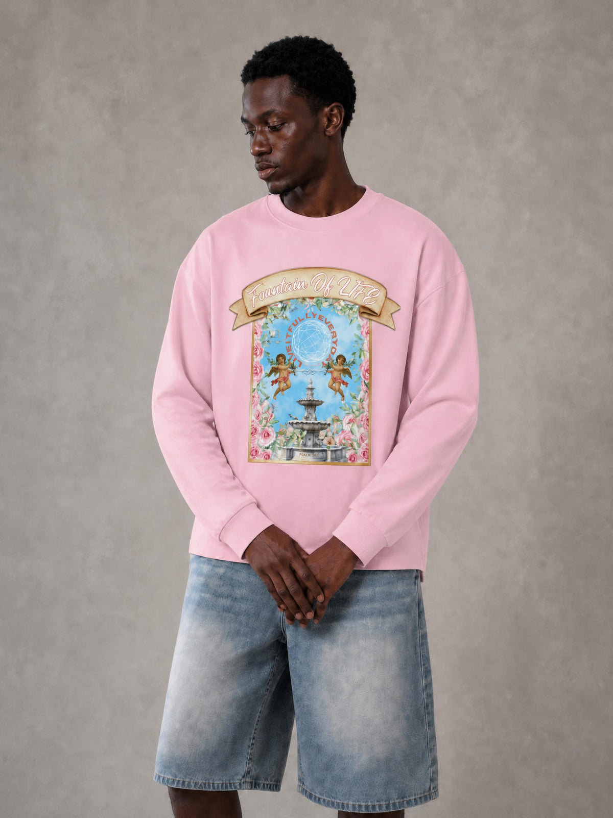 'Fountain Of LIFE' Unisex Sunfade Boxy Long Sleeve T-Shirt